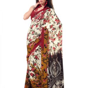 Prafful White & Pink Printed Sari