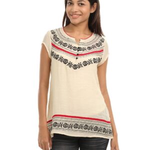 109F Women Beige Embroidered Top