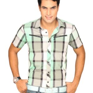 Locomotive Men Green Grey White Checked Shirt