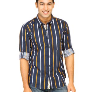 Probase Men Wide Stripes Navy Blue Shirts