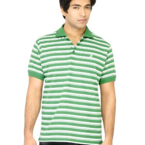 John Players Men Stripes Green Polo T-Shirt
