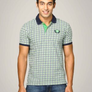 Proline Men Green & Navy Checked Polo T-shirt