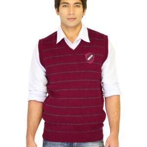 Indigo Nation Men Stripes Maroon Sweaters