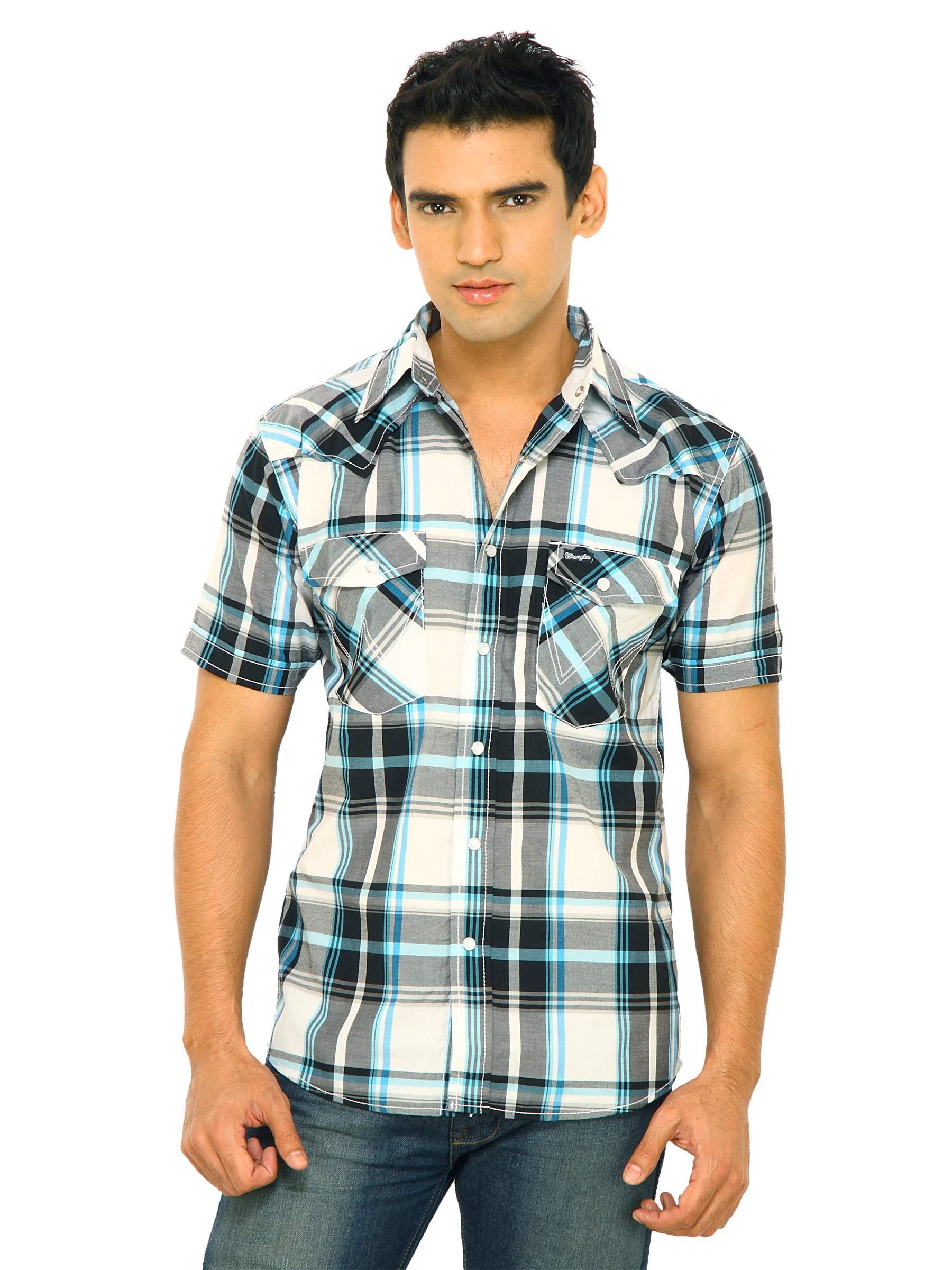 Wrangler Men Dodge Broad Accent Check White Shirts