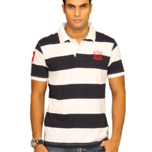 Wrangler Men's Hiker Striper Polo White Navy T-shirt