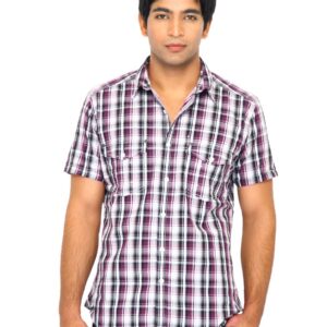 Scullers Men Purple Check Shirt