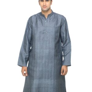 Fabindia Men Grey Printed Silk Kurta