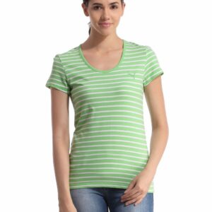 Puma Women Striped Green T-shirt