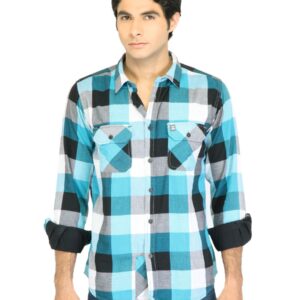 Basics Men Blue Slim Fit Checked Shirt