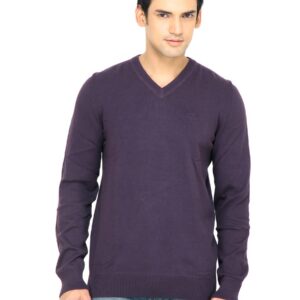 s.Oliver Men Solid Purple Sweater