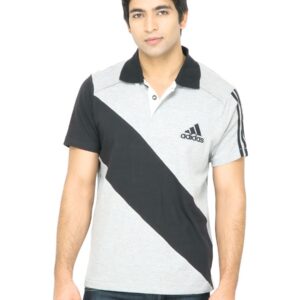 ADIDAS Men Striped Grey Tshirt