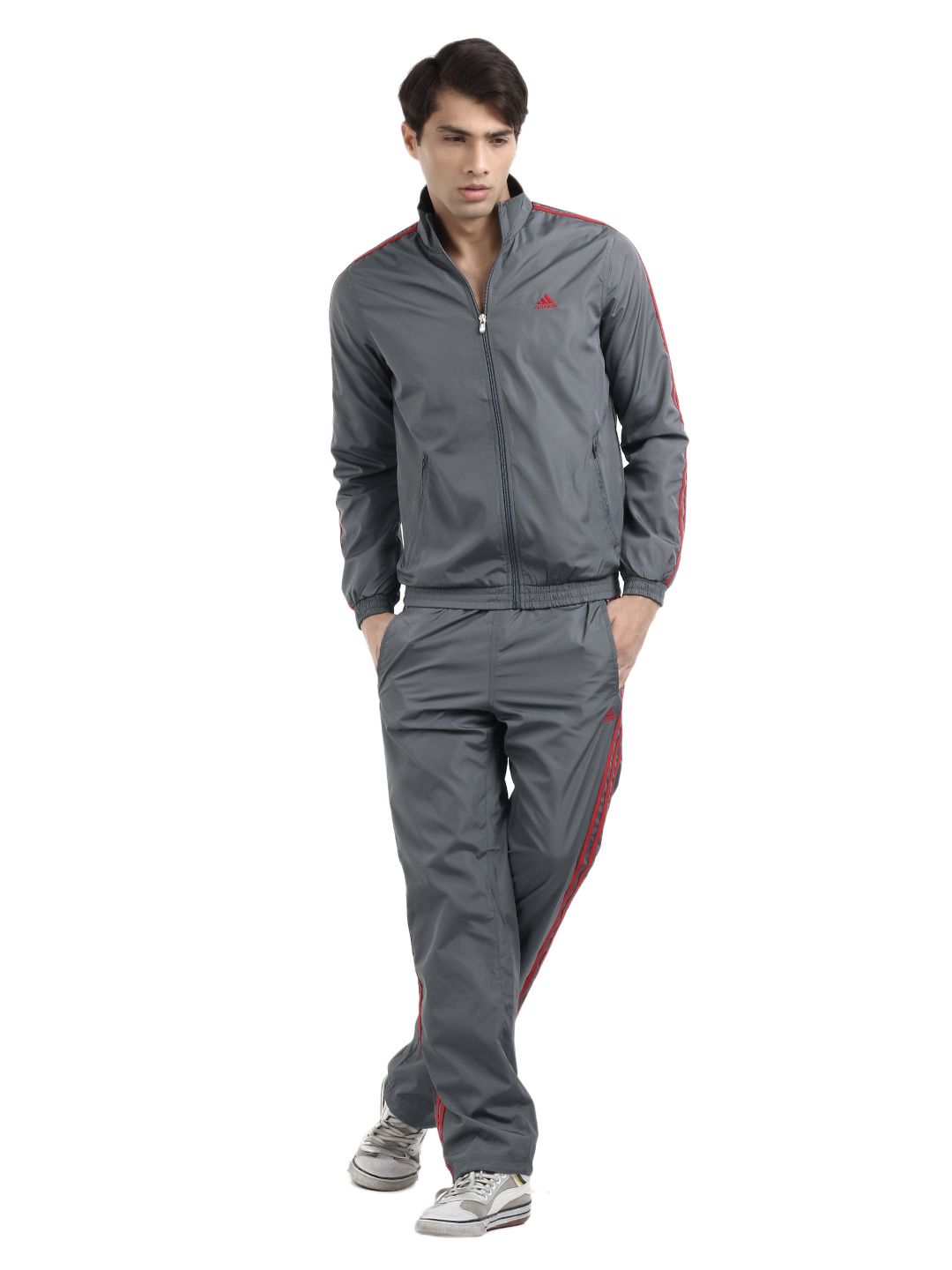 ADIDAS Men Grey & Red Tracksuit