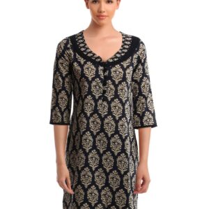 Alma Women Navy Blue Printed Kurta