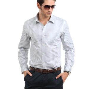 Arrow Men Striped Grey Slim Fit Shirt
