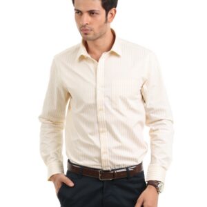 Arrow Men Striped Beige Slim Fit Shirt