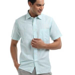 Arrow Men White and Blue Striped Shirt