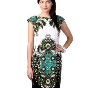 Avirate Cream & Olive Green Printed Dress