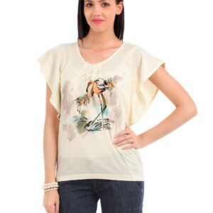Elle Cream Printed T-shirt
