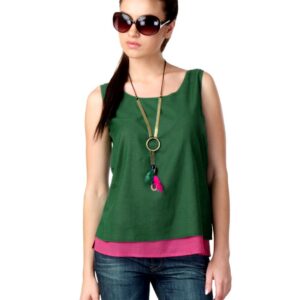 Elle Women Green Color Clash Top