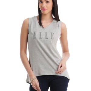 Elle Women Grey Melange T-shirt