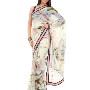 FNF Cream & Pink Evening Wear Sari