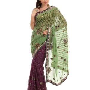 FNF Green & Purple Wedding Collection Sari