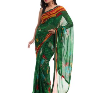 FNF Green & Red Printed Sari