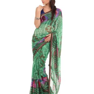 FNF Green Printed Evening Wear Sari