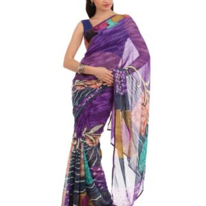 FNF Mustard & Purple Evening Wear Sari