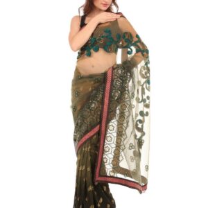 FNF Olive Printed Wedding Collection Sari