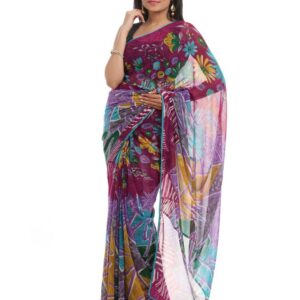 FNF Purple & Blue Printed Sari