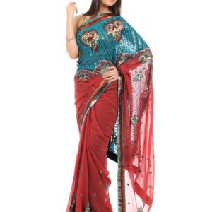 FNF Red & Blue Wedding Collection Sari