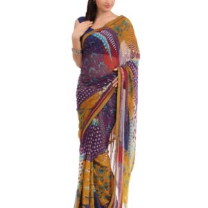 FNF Red & Blue Evening Wear Sari