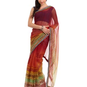 FNF Red & Orange Evening Wear Sari