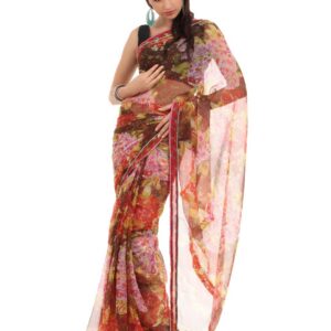 FNF Red Printed Evening Wear Sari