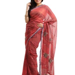FNF Red Printed Sari
