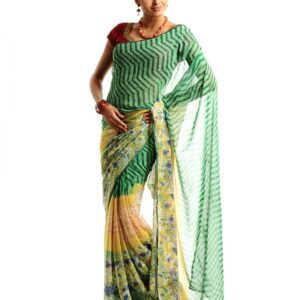 FNF Yellow & Green Evening Wear Sari