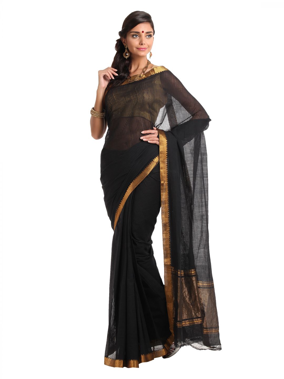 Fabindia Black Mangalagiri Saree