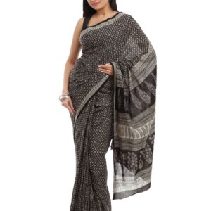 Fabindia Black Mull Printed Saree