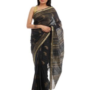 Fabindia H& Printed Black Cotton Sari