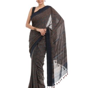 Fabindia Blue Printed Ajrakh Dhonekhali Saree