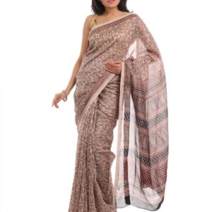 Fabindia Beige Hand Printed Sari