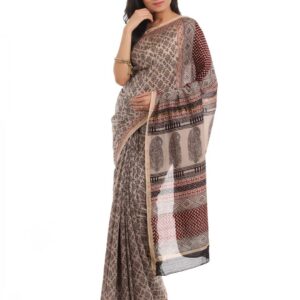Fabindia Beige Hand Printed Sari