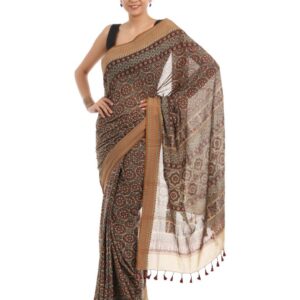 Fabindia Brown Hand Printed Sari