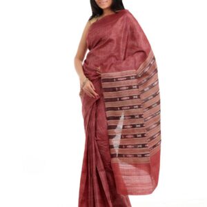 Fabindia Red Tie & Dye Ghicha Striped Saree