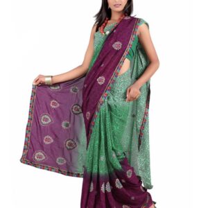 FNF Green Printed Sari