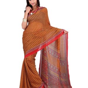 FNF Orange Printed Sari