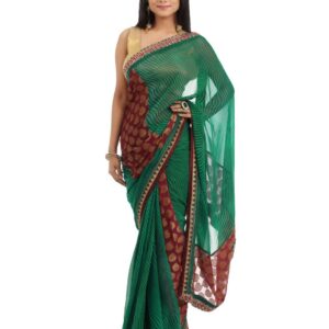 FNF Green Printed Sari