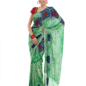 FNF Green Printed Sari