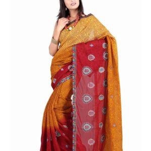 FNF Orange Printed Sari